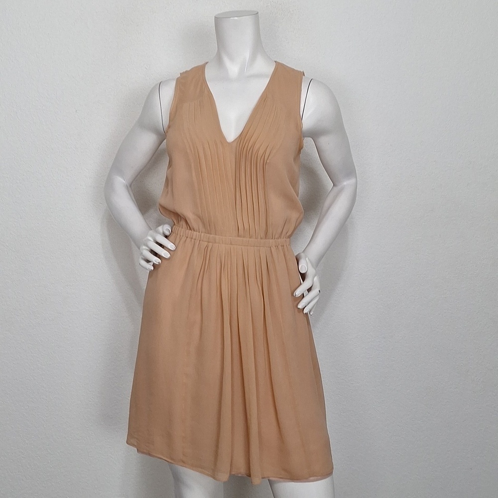 Madewell 100% Silk Peach Coquette Feminine Pleated Sleeveless Mini Dress Size 0